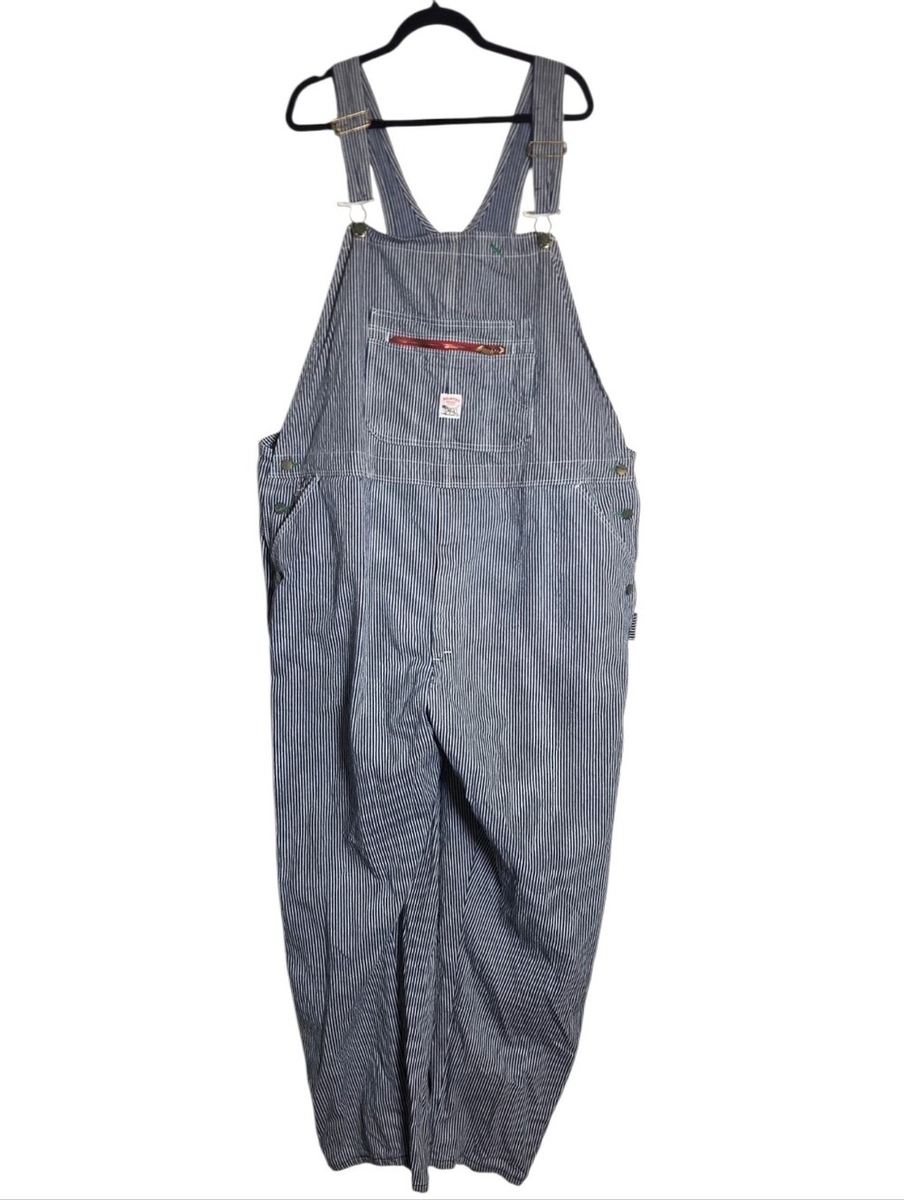 Vtg Pointer Brand Bib Overall Railroad Stripe Blue Jean Denim Cotton Men W52 L34